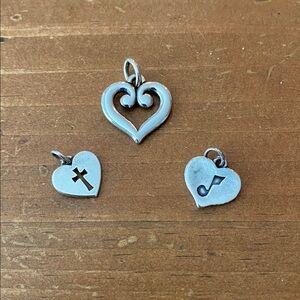 James Avery Silver Charms Crosslet Heart, Joyful Melody, Retired Scroll Heart